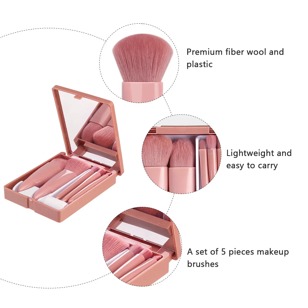 5-teiliges Mini-Make-up-Pinsel-Set, feine weiche Borsten, leichtes Design für den Reisegebrauch, Gesichtsrouge, Puder, Foundation, Concealer, Auge