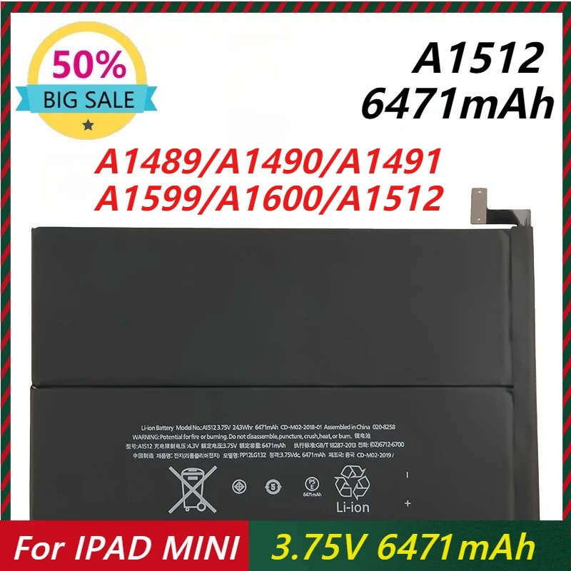 

2PCS Tablet Battery A1512 For iPad mini 2 Retina Mini 3 A1489 A1490 A1491 A1512 A1599 A1600 A1601