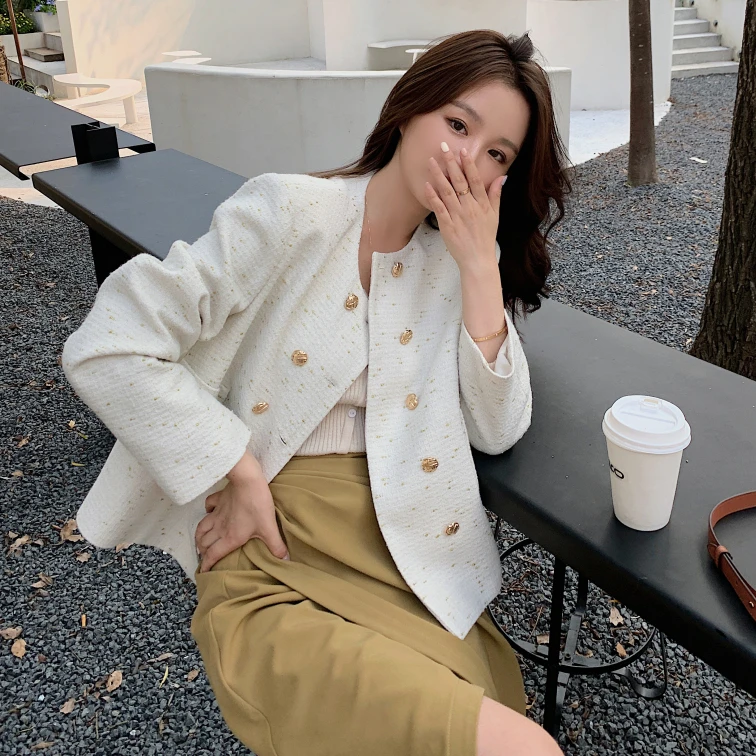 

Классическое шерстяное пальто-жакет Lily Spring 2024 для повседневной носки, с круглым вырезом, на пуговицах, с длинными рукавами, стандартный крой