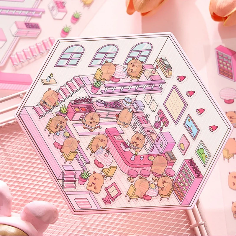 Kapiba Handle Tent DIY Scene Decoration Sticker Cartoon Animal Miniature Scene Sticker new 2025