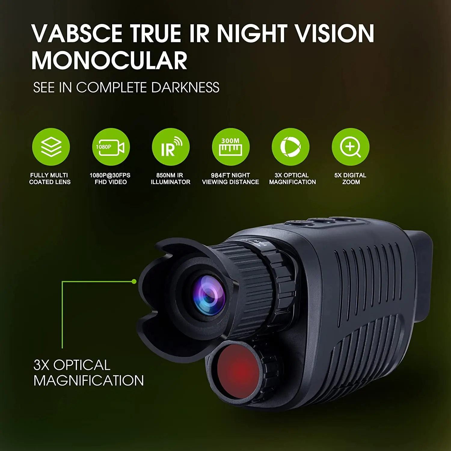 Single eye night vision instrument 1080p high-definition infrared night vision glasses camping binoculars day and night dual use