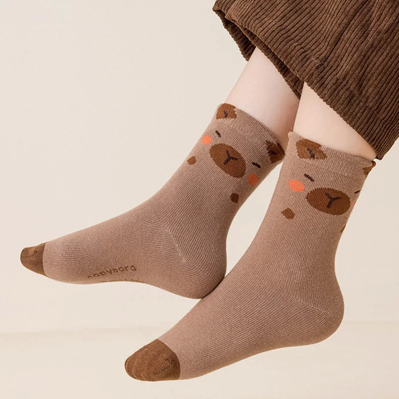 5 أزواج لطيف الدب الجوارب للأطفال منتصف جوارب أنبوبية 3-12 سنة صبي فتاة طفل القطن جورب الخريف الشتاء جوارب دافئة أحذية الأطفال