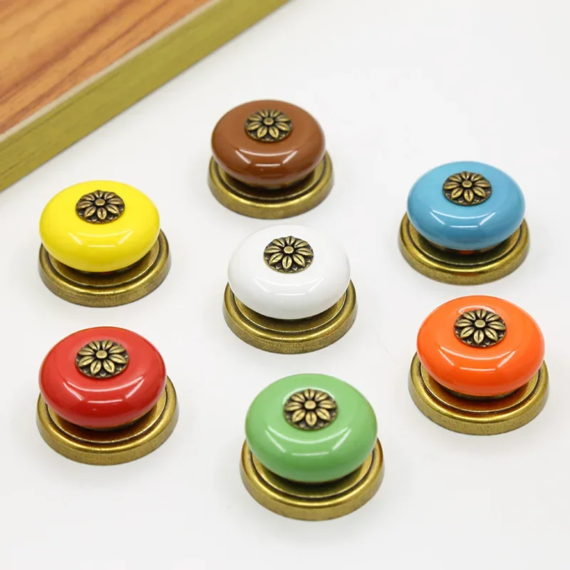 Colored furniture cabinet door handle American cabinet Wardrobe drawer zinc alloy handle bedside table round single-hole handle