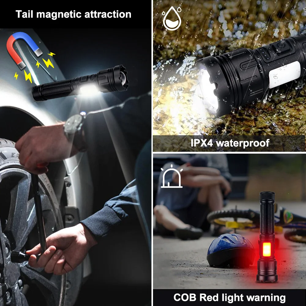 XHP50 Tactical Flashlight Glare Zoomable 395NM UV Flashlight With Red Side Lamp Powerful Pet Urine Scorpion Detector UV Lamp