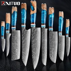 XITUO Damascus Steel Kitchen Knife Set Japanese VG10 Steel Chef's Knife Cleaver Extremely Sharp Blades for Effortless Cutting