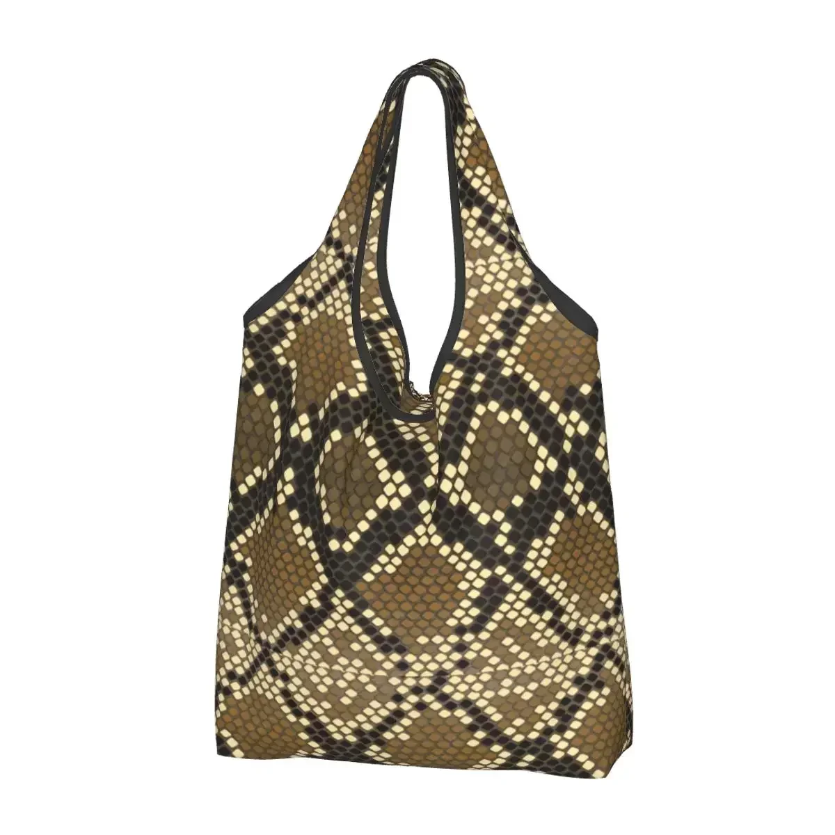 

Custom Snake Skin Print Shopping Bags Women Portable Large Capacity Grocery Snakeskin Texture Tote Shopper