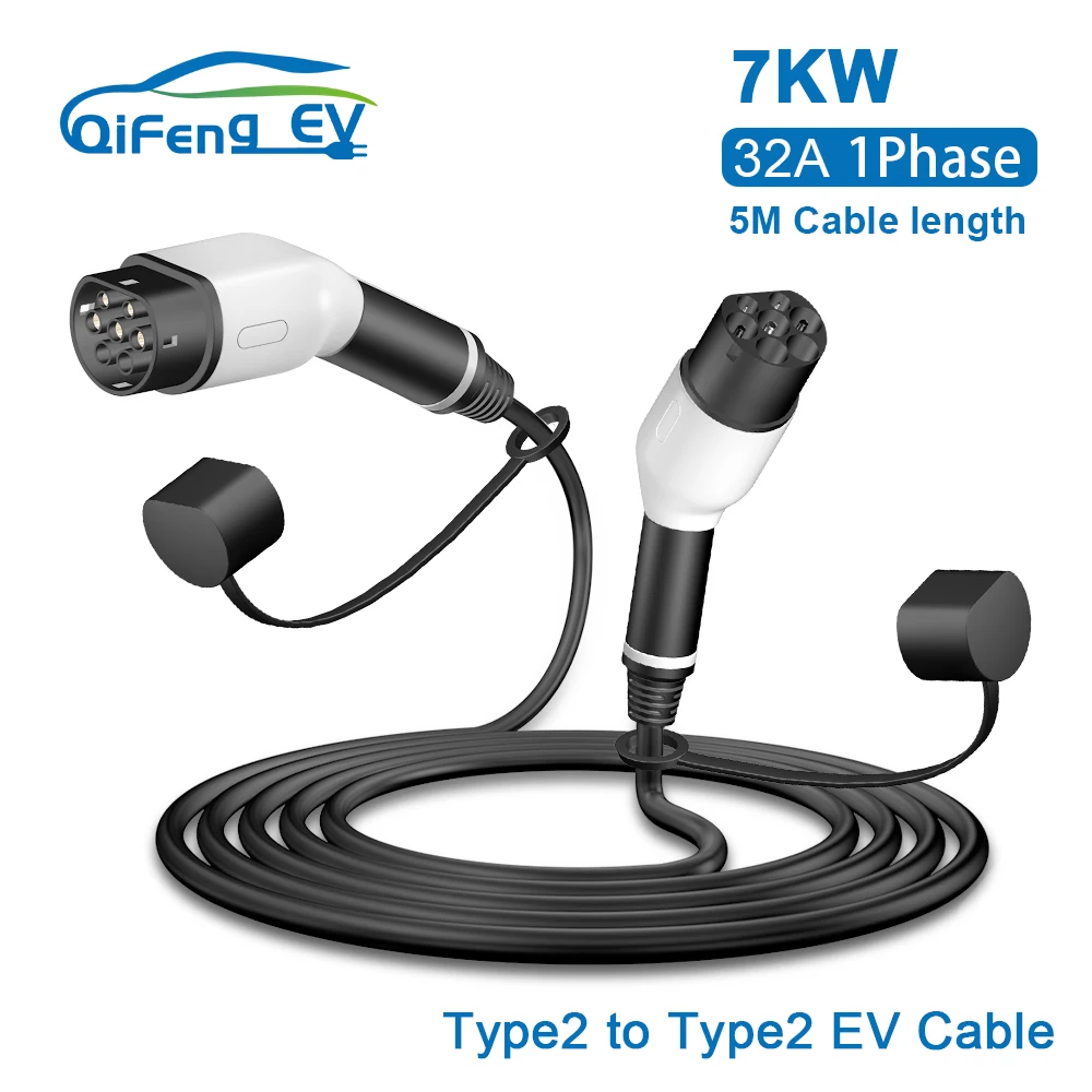 

QiFeng EV Charging Cable 32A 7KW/22KW 5M Electric Vehicle Cord Type 2 IEC 62196 AC Public Charging Station Male To Female Plug