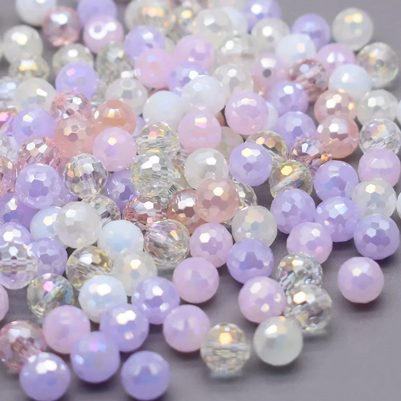 

​8mm 30pcs/bag Mixed Color Lavender Round Glass Beads 96 Faceted Round Beads Loose Spacer Beads For Jewelry Making DIY Bracelet
