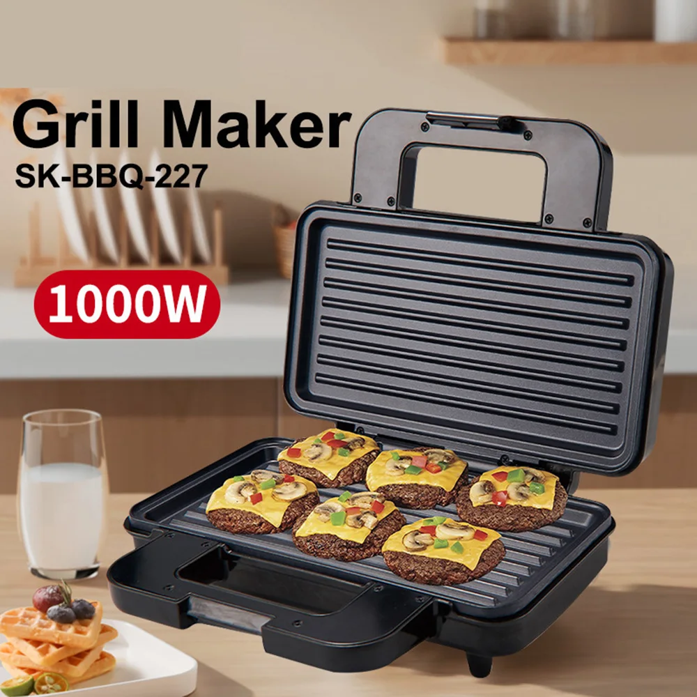 1000W Home Electric Sandwich Maker Stainless Steel Toaster Non-stick Coating Panini Presses Steak Grill Maker Breakfast Machine