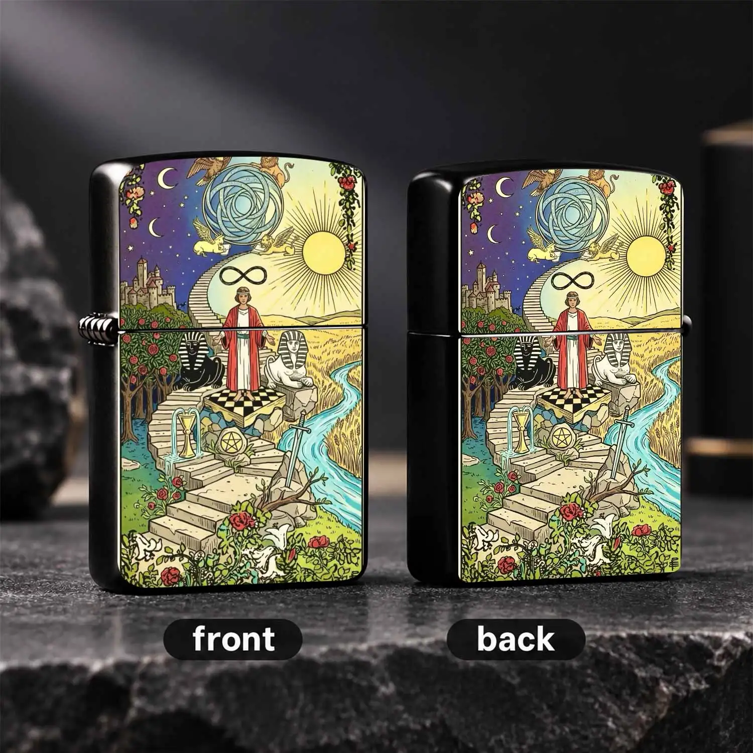 Mystical Tarot Alchemy Pattern Lighter, Vintage Art Aesthetic Decor, Portable Daily Use Item, Unique Festival Birthday Gift, Multi-Scene Applicable Creative Collectible For Tarot Lovers And Occult Art Enthusiasts A Humorous And Interesting