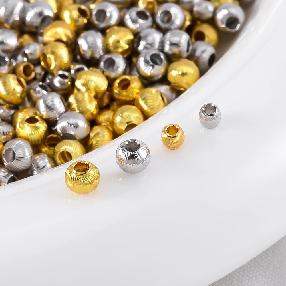 50pcs 10pcs Corrugated Brushed Round Stripe Beads 18K Gold Plated Copper Spacer Beads DIY Jewelry Making Accessories Wholesale