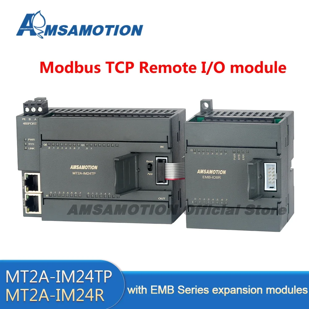 

Ethernet modbus TCP Remote IO acquisition 485 MT2A-IM24R/MT2A-IM24TP AMSAMOTION module Connection EMB series Extention module