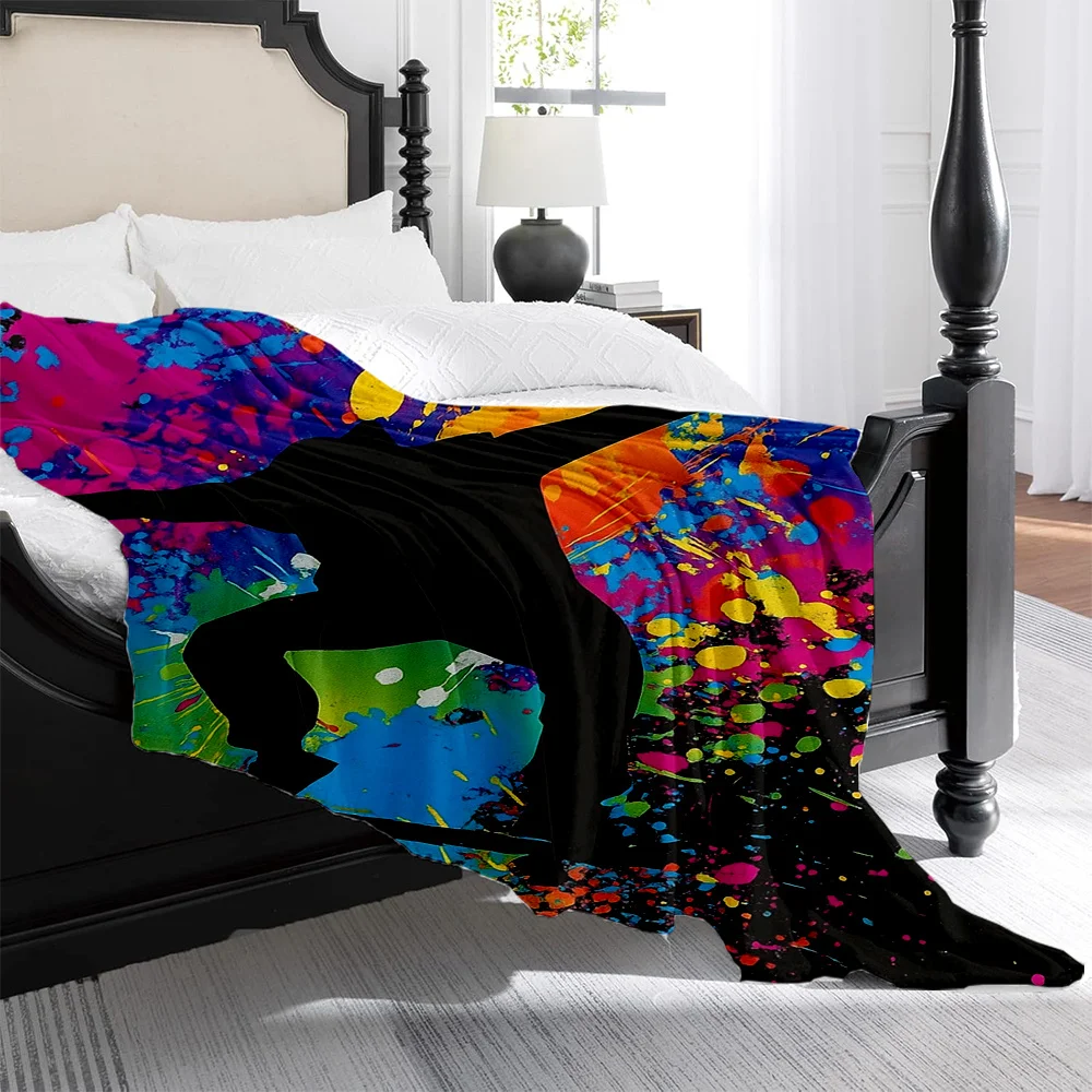 1pc Skateboarder Print Blanket - Heavy-Duty Quilted Plush Bedspread with Graffiti Skateboarding Design, All-Season Soft Warm Bed