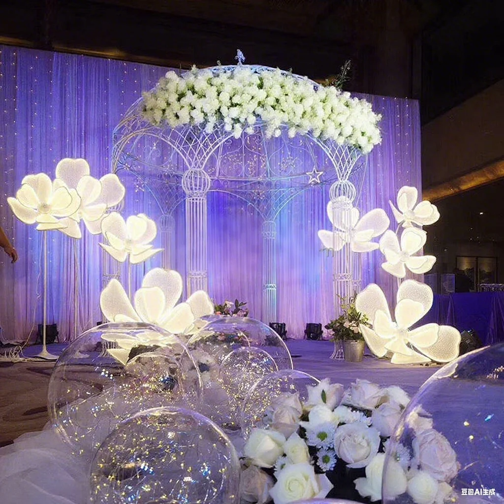 

New Design Events Supplies Wedding Stage Decoration Large Peony Shape Flower Top Led Party Light Backdrop