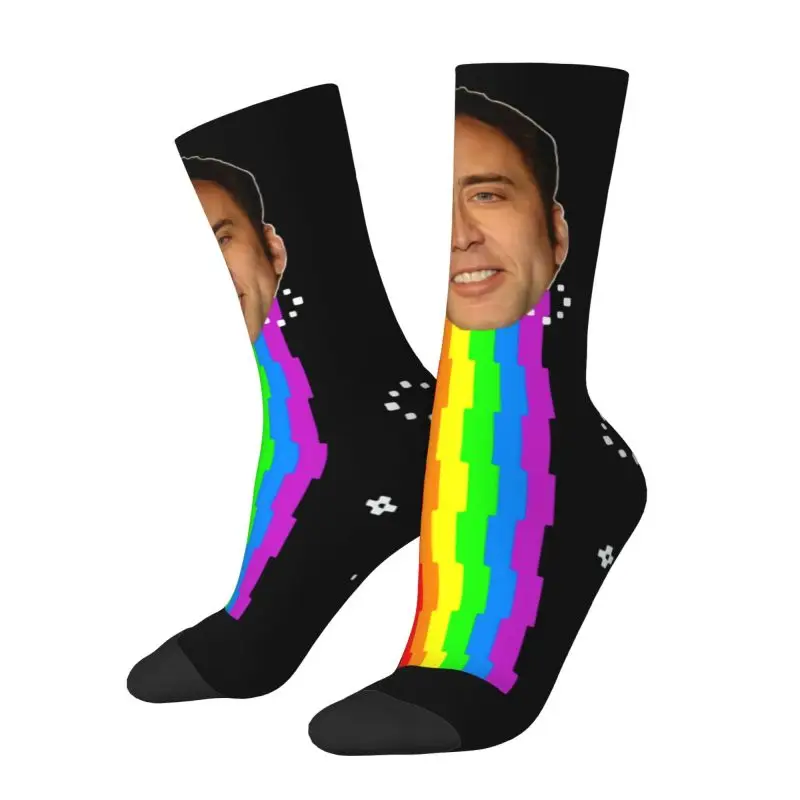 Cool Men's Nicolas Cage Nyan Meme Dress Socks Unisex Warm Comfortable 3D Printing Crew Socks