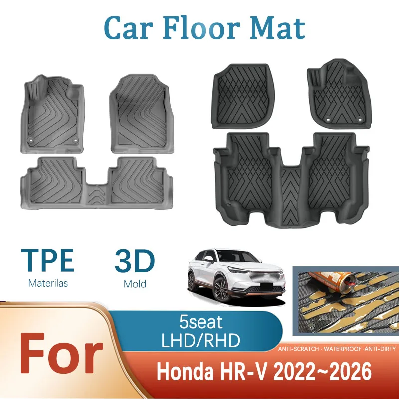 Fully Set Car Floor Mats For Honda HR-V HRV RV/RS1 2022-2026 Anti-dirty Foot Covers Left/Right Hand Driver Pads Auto Acesssories
