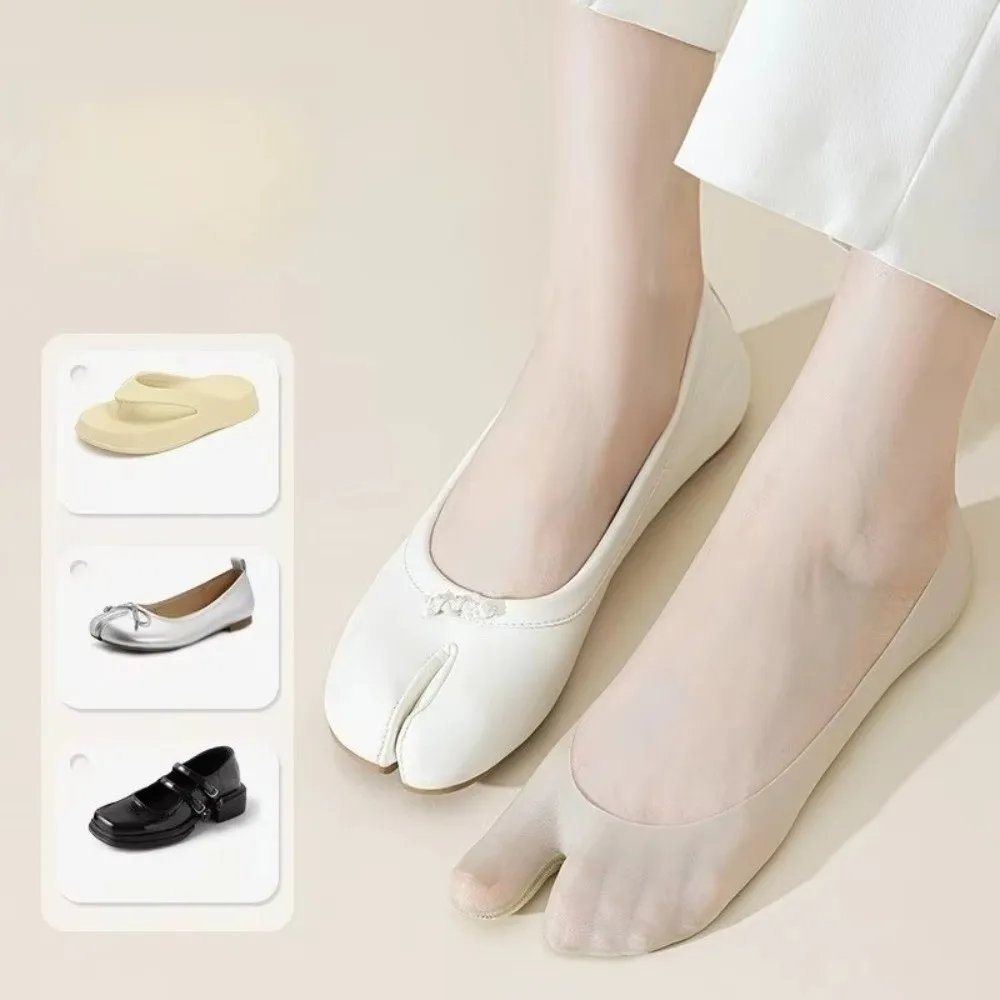 Ankle Socks Breathable Invisible Boat Socks Ice Silk Solid Color Split Toe Socks Ultra Thin Sheer Toe Socks Casual Wear