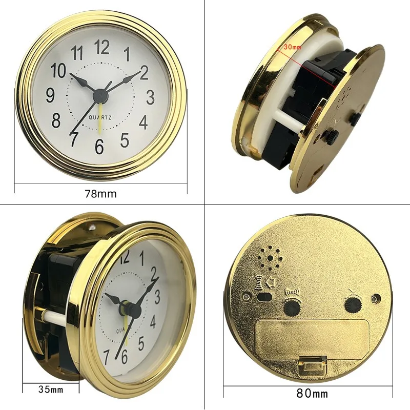 New 78mm diameter quartz snooze alarm clock head, desk clock alarm bell, wood inlaid handicraft alarm clock head