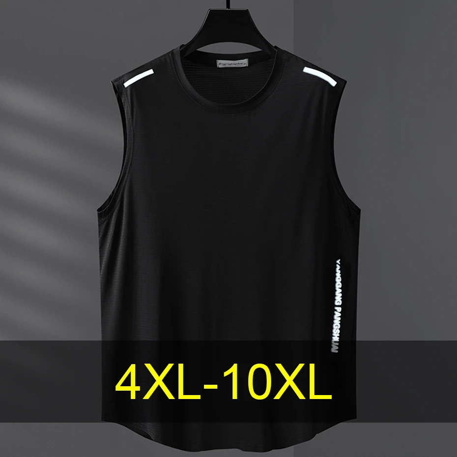 

Plus Size Solid Color Vest Men Summer Breathable Cool Tank Tops Fashion Casual Letter Reflective Design Vest Male Big Size