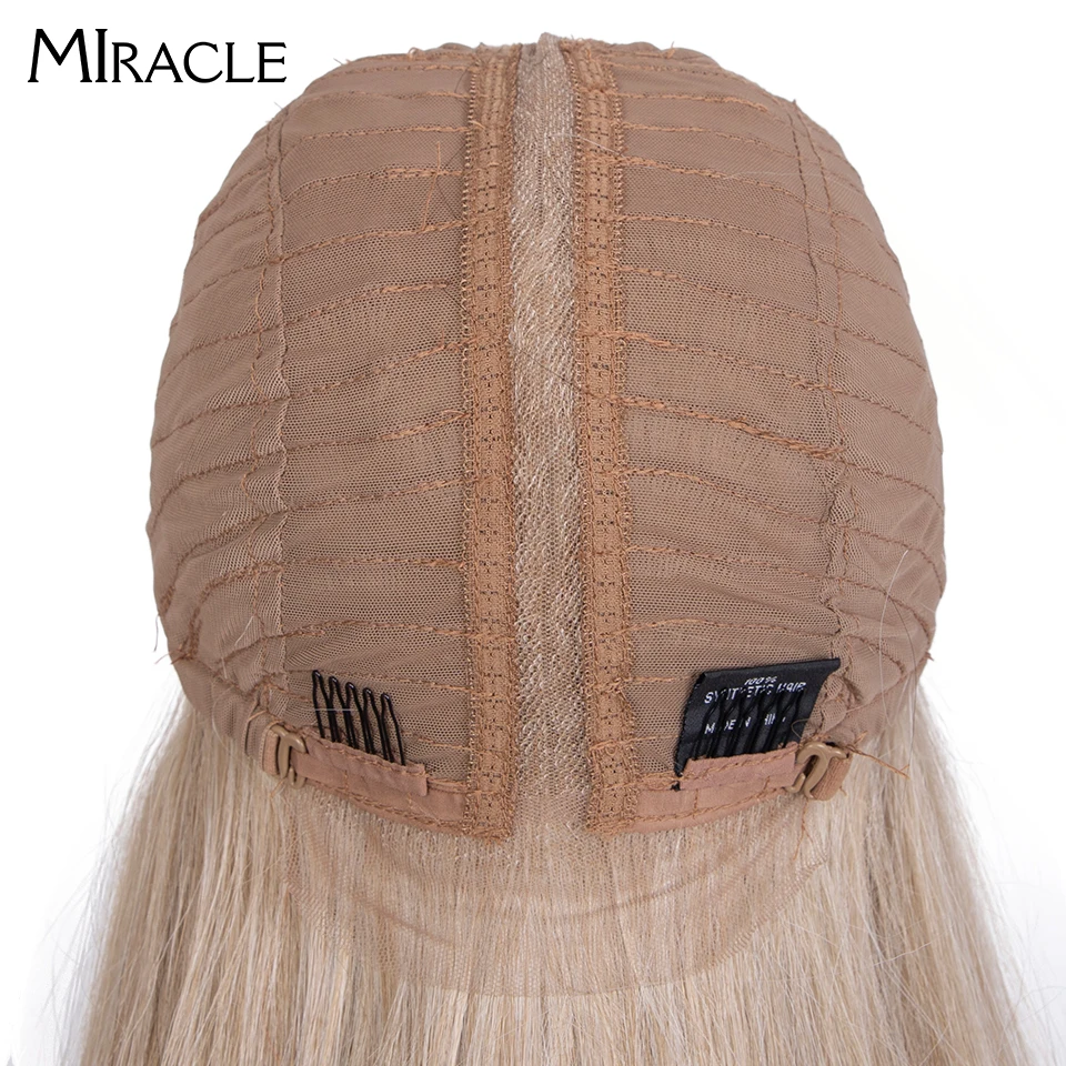 Miracle-Peluca de cabello sintético liso para mujer, postizo de encaje frontal de 34 pulgadas, color rubio y Rosa degradado, ideal para Cosplay