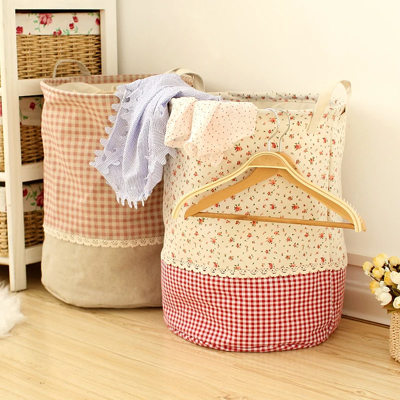 Zakka 3 Sizes The beam port Linen Multi-function Handle Stackable storage barrel Laundry basket Toy Storage box storage basket