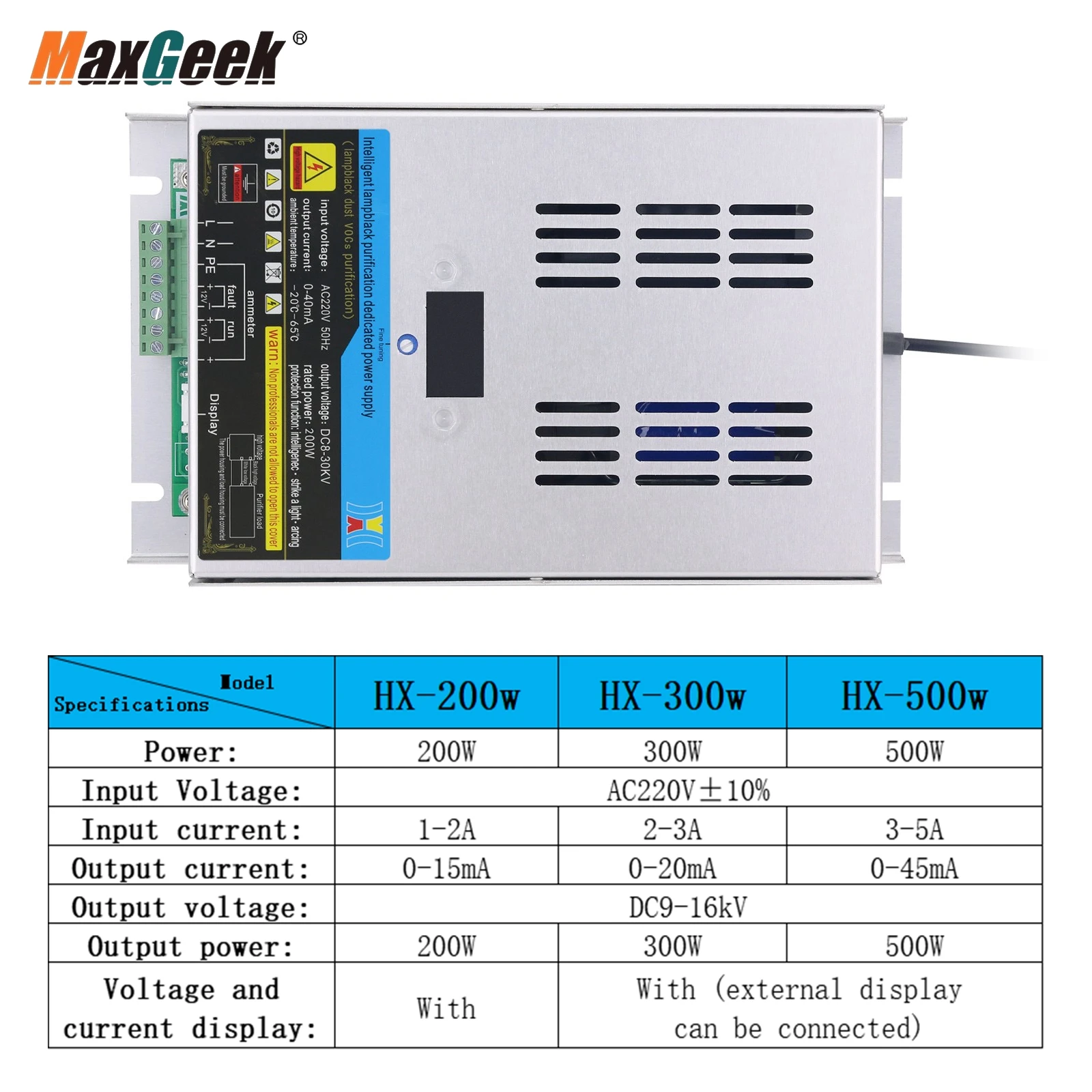 Maxgeek HX-200w 200W 300W 500W High Voltage Power Supply with DC9-16KV Output Voltage for Oil Fume Purifier Oil Mist