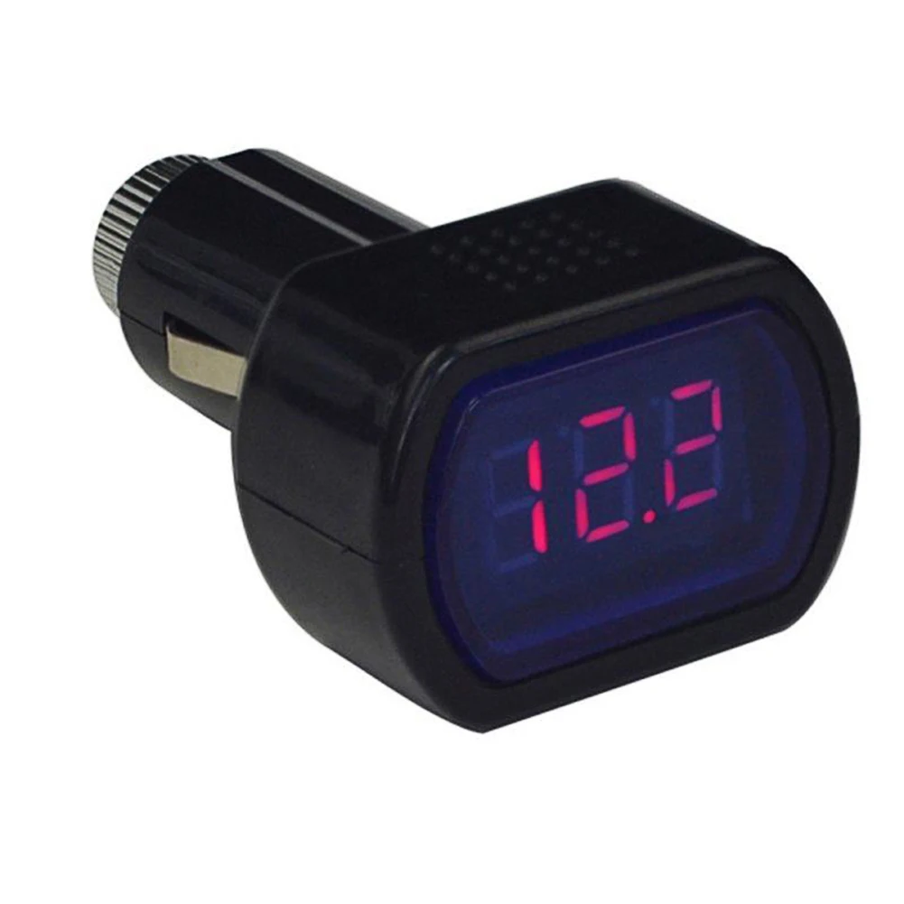 Car Battery Monitor Voltmeter Mini Cigarette Lighter Electric Voltage Meter LED Digital Built-in Fuse for DC 12V 24V Cars