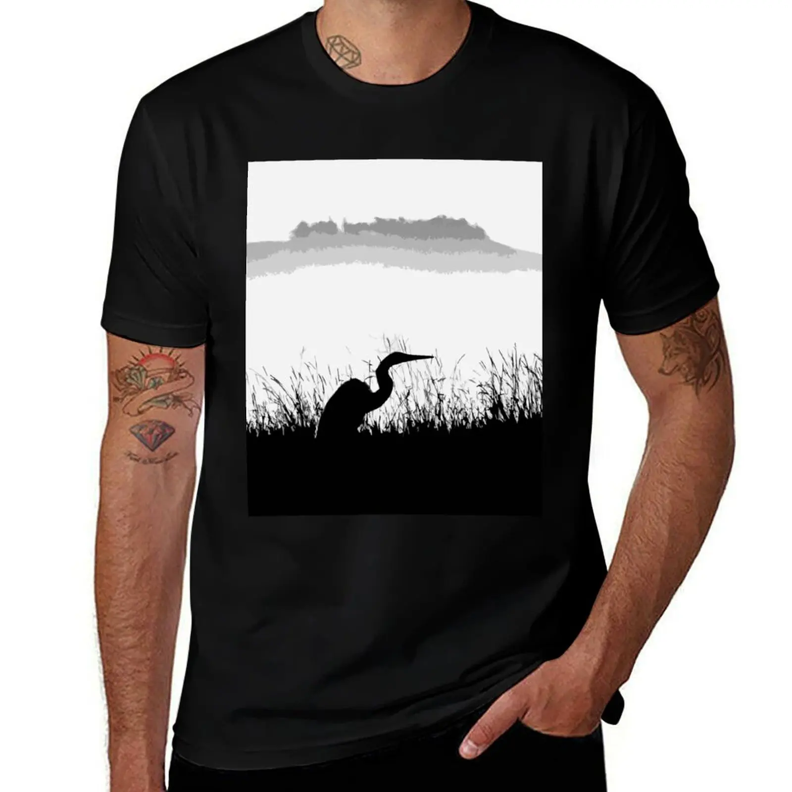 

Great Egret silouette. T-Shirt t shirts for man cotton t shirt man casual t shirts for man graphic funny T-Shirt