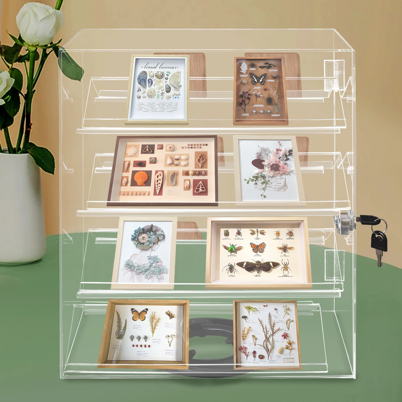 

4 Tiers Rotating Acrylic Display Case, Clear Acrylic Eyewear Showcase with V-Shaped Shelves, Countertop Display Box Christmas
