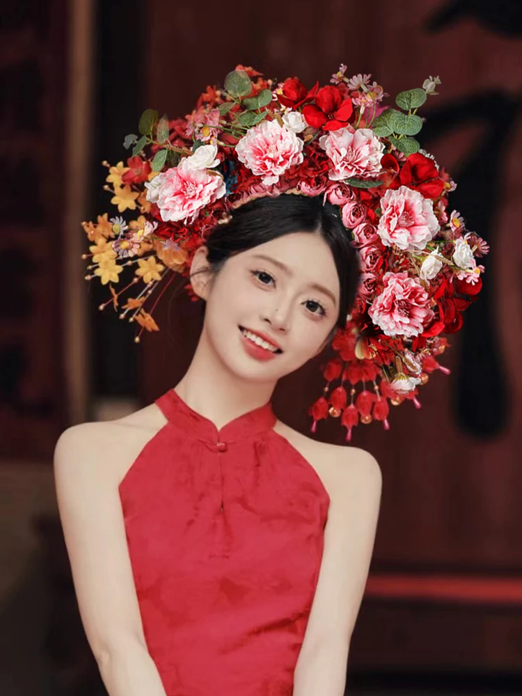 新しい中国風のブライダルヘッドウェア泉州花柄ヘアピン一体型手作りヘアアクセサリー民族風写真撮影ヘアバンド