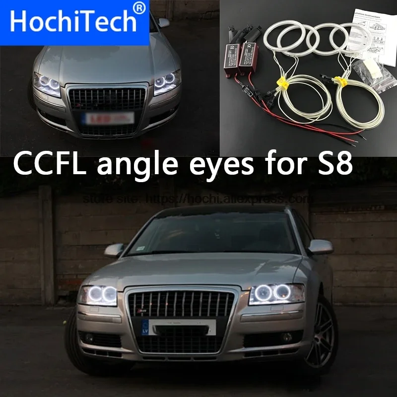 

HochiTech для Audi S8 второго поколения 2002-2009 БЕЛЫЙ 6000K CCFL Фара Angel Demon Eyes Kit Angel Eyes Light