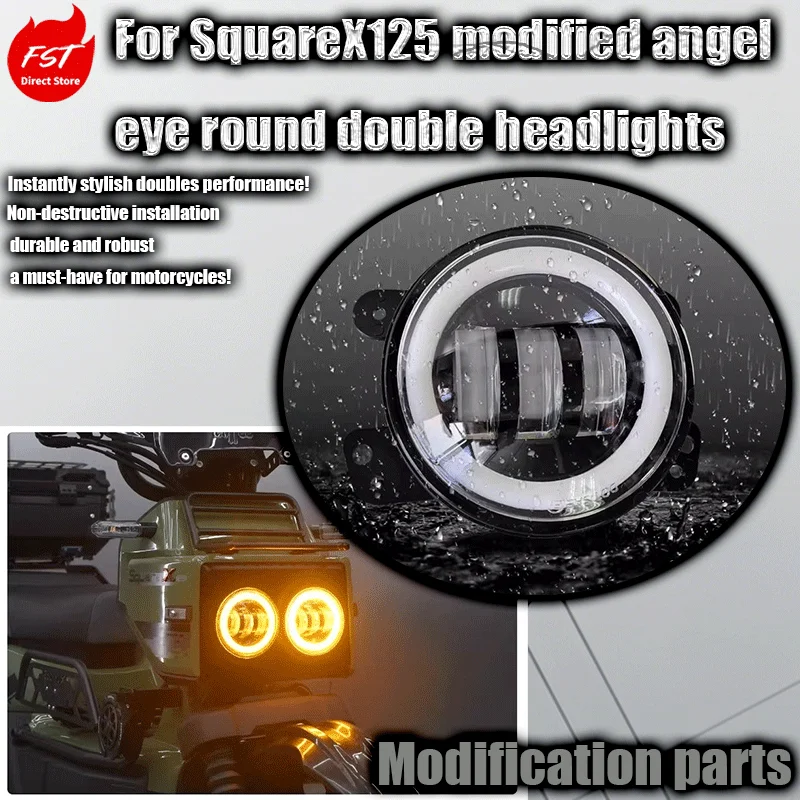 

Для SquareX125: комплект круглых двойных светодиодных фар с ангельскими глазками (aftermarket).