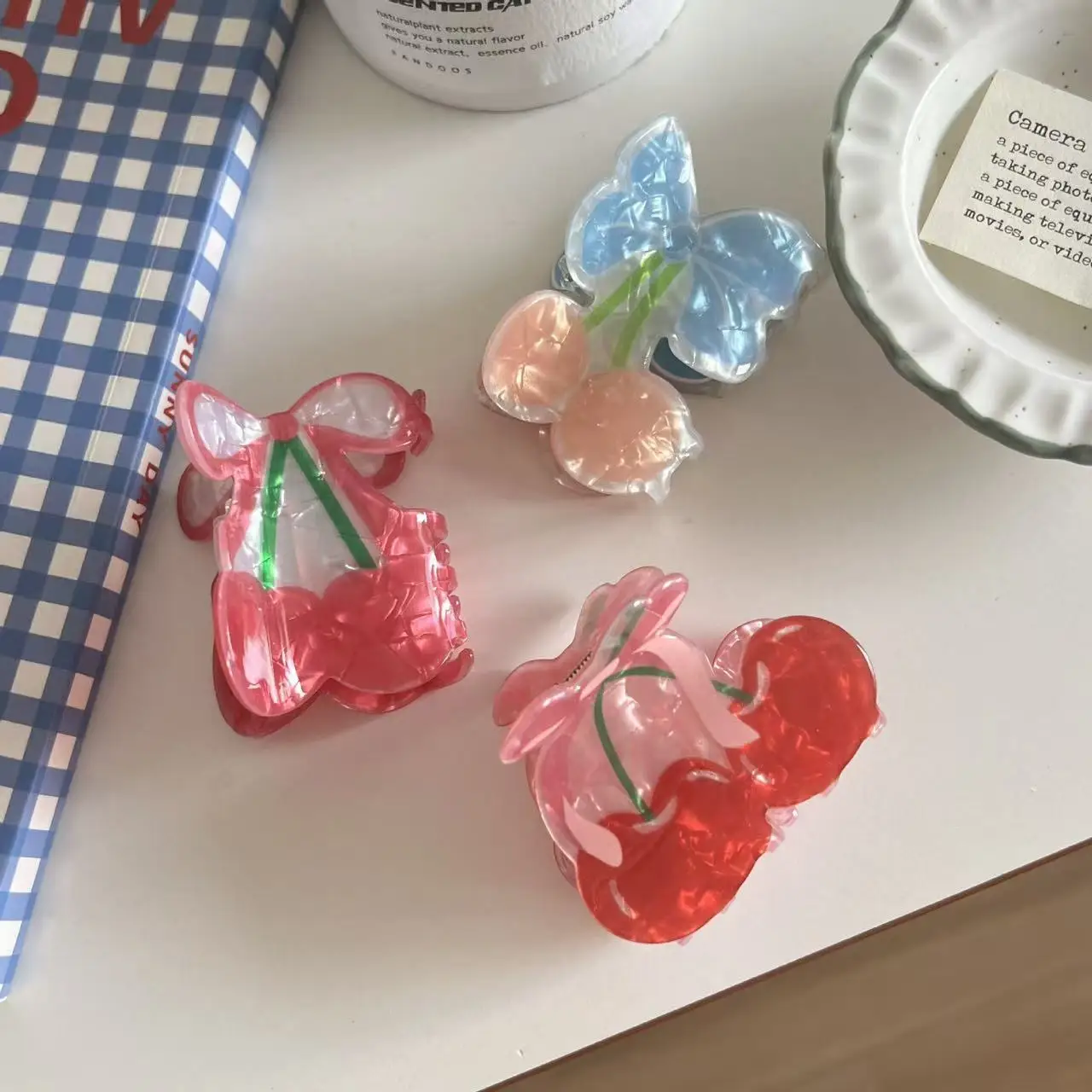 

Cherry Bowknot Hair Claw Clips Gird Hair Claws Cute Fruit Hair Clips Elegant Hair Claws Sweet Classy Accessories for Women