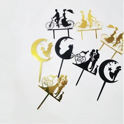 New Style Acrylic Wedding Party Cake Topper Bride&Groom Cake Decoration Gold Black Creative Wedding Cake Toppers Baking Supplies