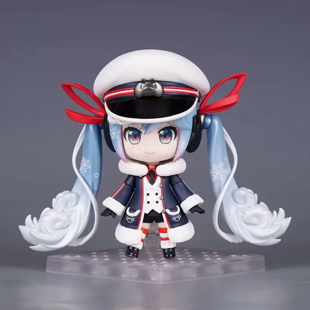 

10cm Hatsune Miku Snow Miku Grand Voyage Ver Qversion 1800 Anime Handmade Action Figures Desktop Case Decoration Ornament Gift