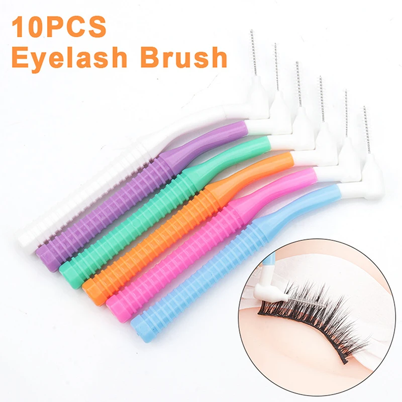 10PCS L-Shaped Mini Eyelash Brush Eyelash Extension Brushes For Eye Lash Cleaning Mascara Wands Applicator Lip Brush Makeup Tool