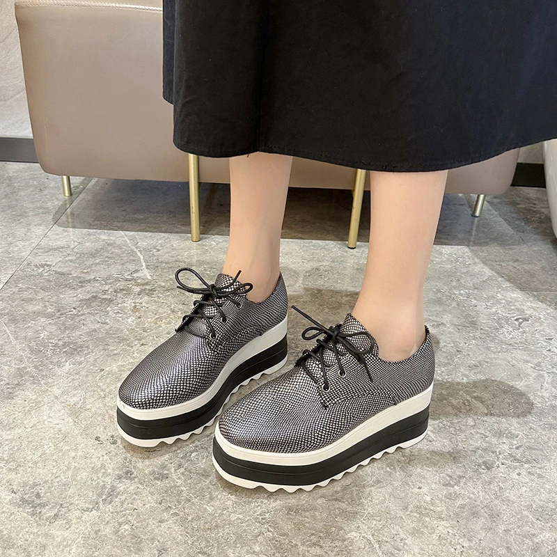 2024 Women Flats Platform Shoes Spring Moccasin Fashion Creepers Shoes Lady Loafers Ladies Lace Up Shoes Plus Size 42