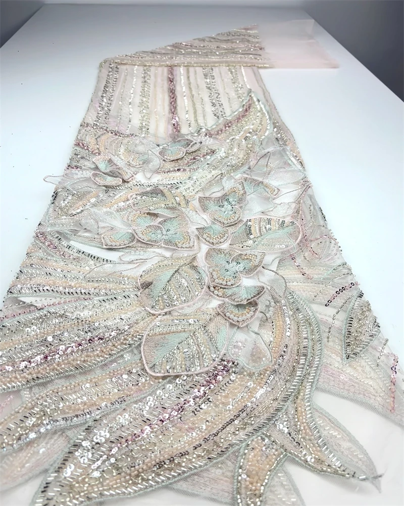 

Роскошные бусины, кружево в африканском стиле, высокое качество, 5 ярдов, бусы ручной работы, ткань с блестками, Нигерия для вечерних вечерних платьев