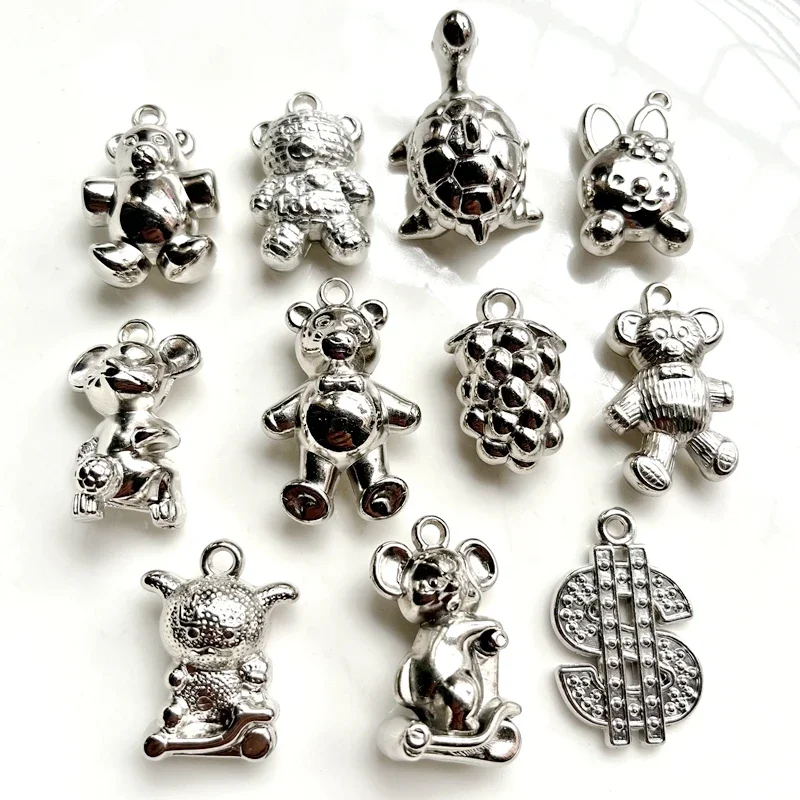 Large silver plated CCB acrylic turtle bear rabbit bead pendant DIY jewelry found suitable for bracelets and necklaces 2pcs/lot