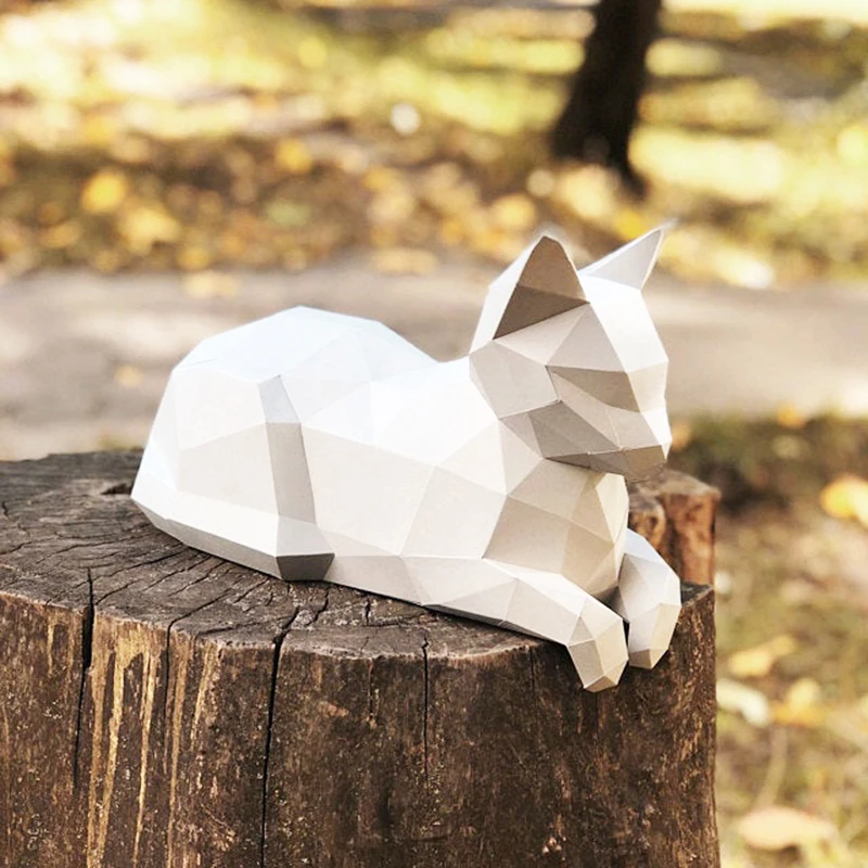 3D Paper Mold Cat Model Folding Paper Work Party DIY Craft Home Desk Floor Craft Decor Figurines Miniatures