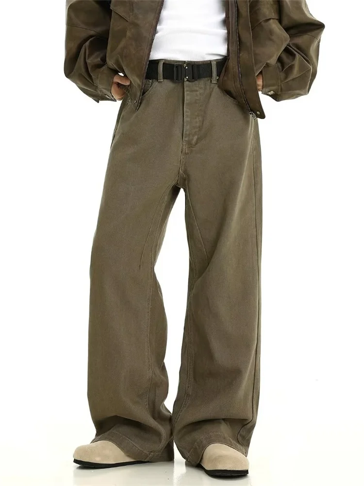 

Retro American Vintage Distred Jeans Men's Straight Loose Teenage Wide Leg Casual Long Trousers Youth Faion Loose Fit