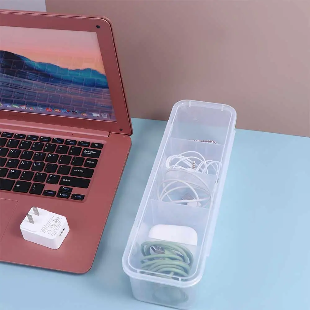 

5 Grids Transparent Data Cable Storage Box Waterproof Dustproof Desktop Organizer Plastic Flip Cover Cable Holder Flavoring