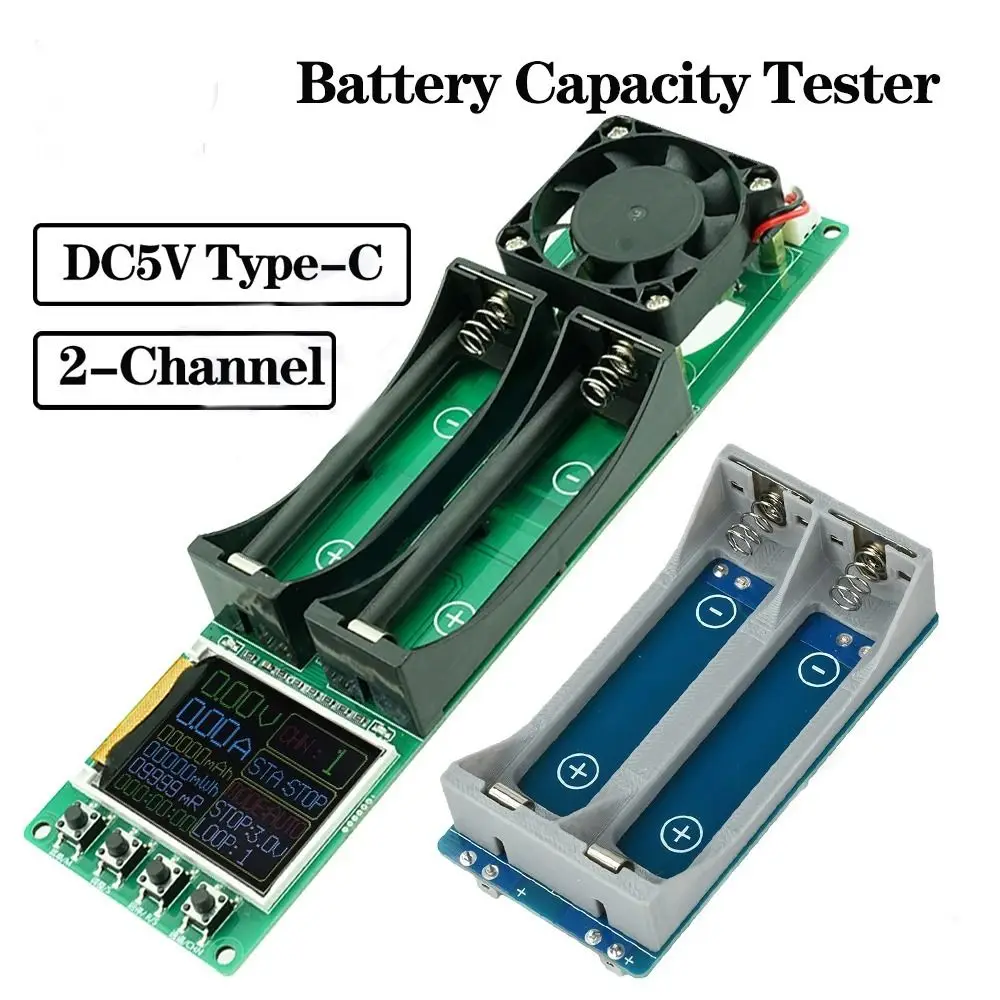 Type-C Battery Capacity Tester Digital Display 2-Channel Battery Power Detector 18650 DC 5V Resistance Tester