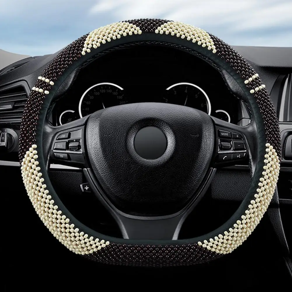 Steering Wheel Cover Beaded Anti-Skid Breathable Cooling Heat Resistant 38CM Anti Slip Car Steering Wheel Cover for Automobiles