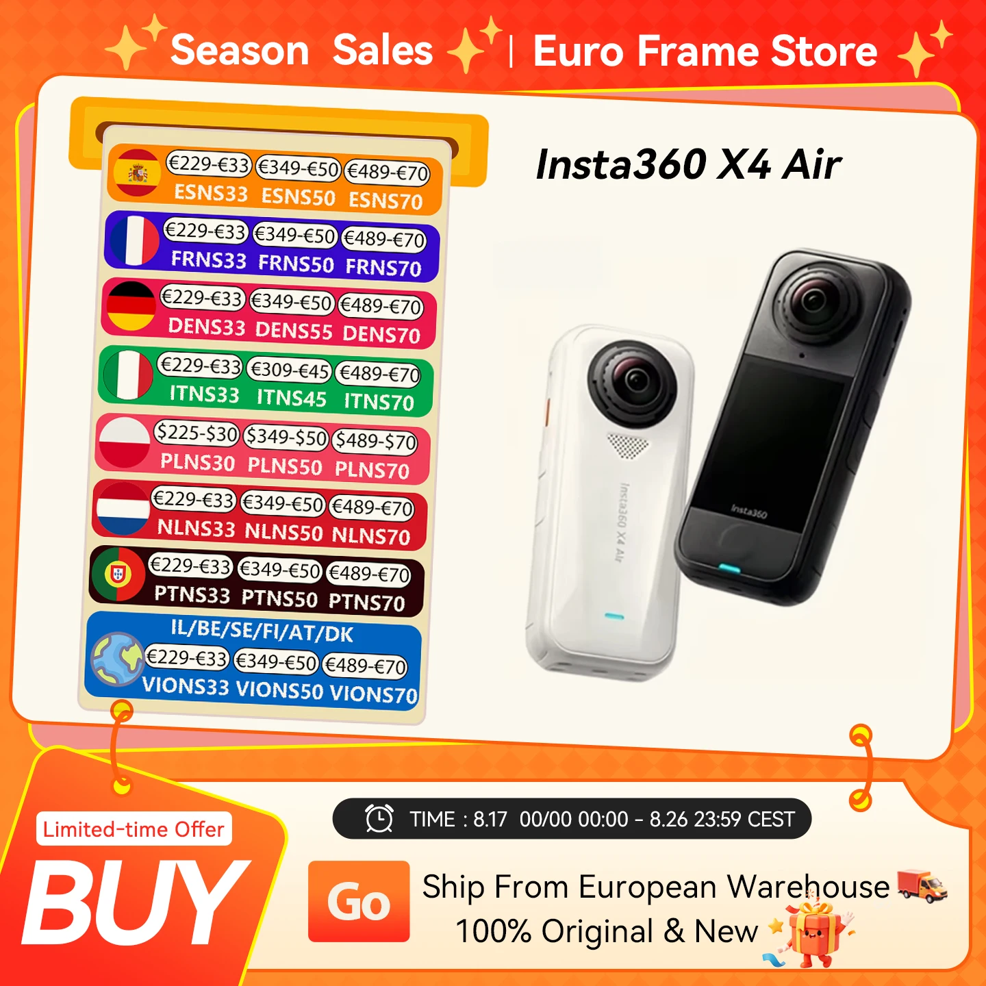 Cámara Insta360 X4 Air / X4 Action – Cámara ligera de 8K y 360 grados que pesa …