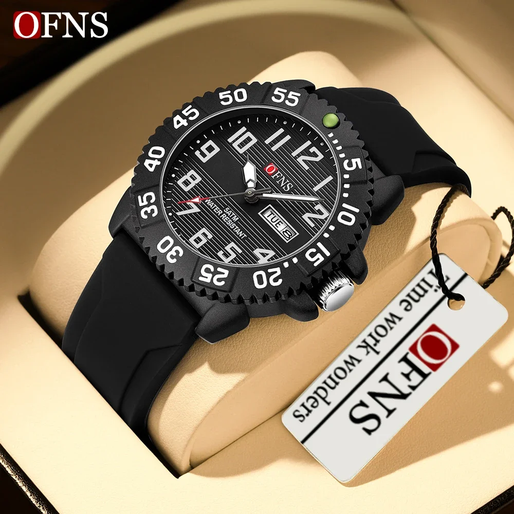 OFNS 1303 jam tangan militer pria, arloji Quartz olahraga luar ruangan tahan air klasik untuk lelaki