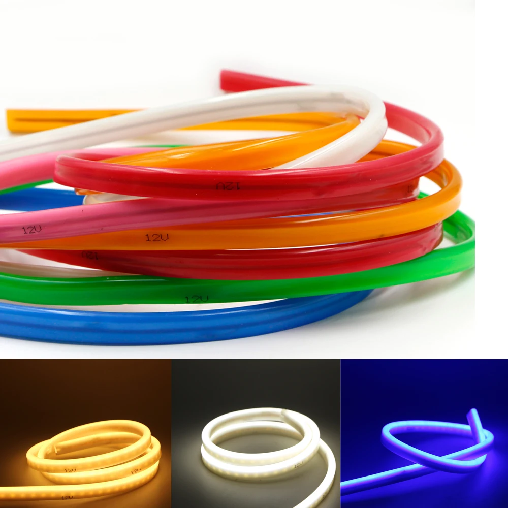 Flexible LED Neon Rope Tube LED Strip Light Silica Gel Soft Lamp Tube 1/5m 12V 2835 IP67 Waterproof Silicone Light Decoration