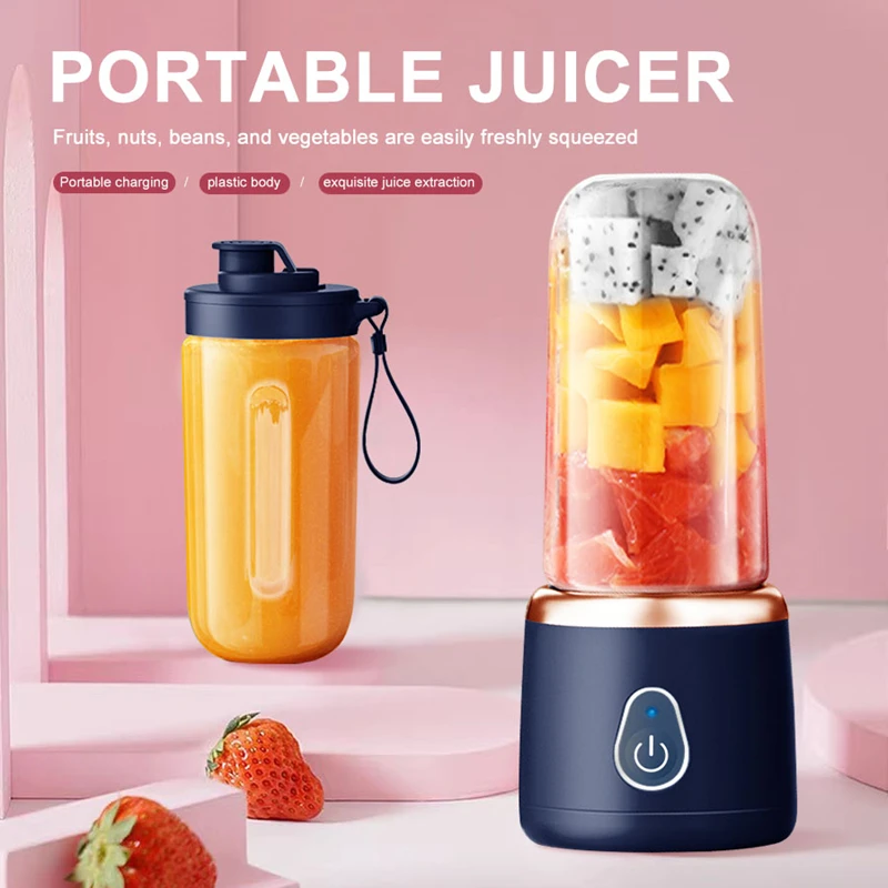 Portable Juicer for Shakes Smoothies Rechargeable USB 400ML Traveling Fruit Juicer Double Cup Fruit Blender Juicer Cup