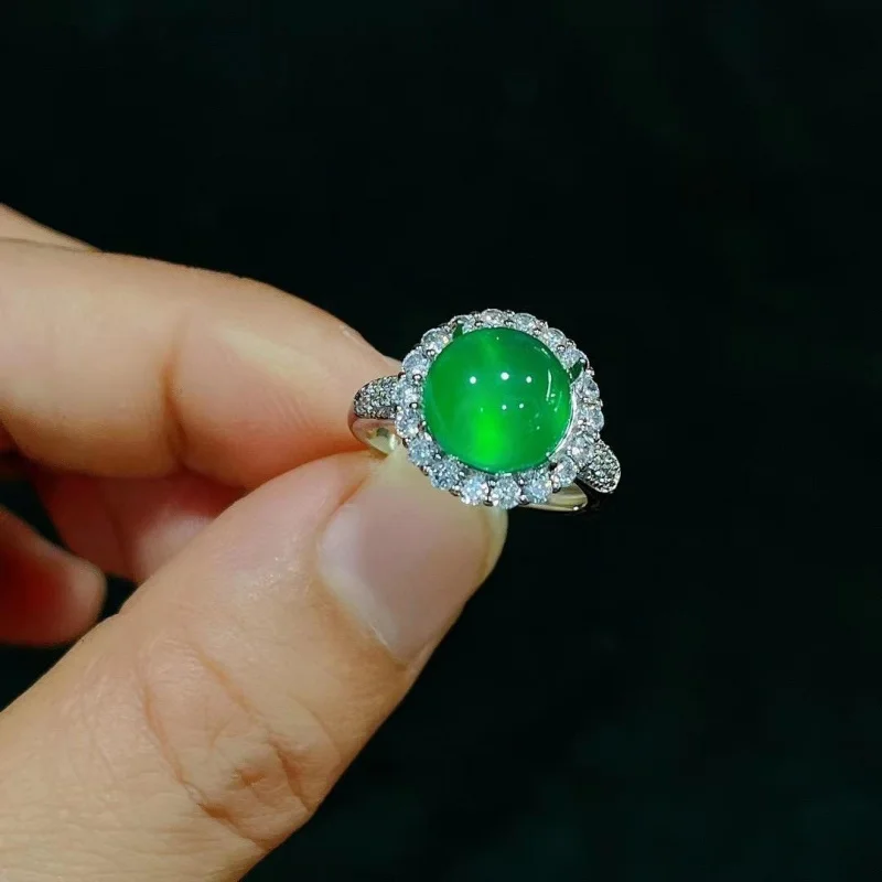 

Natural high-quality round adjustable , women's chalcedony ring in green, pink, and white