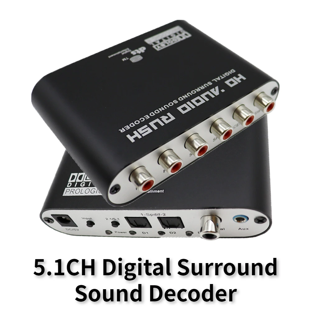 5.1/2.1 Rush Digital Sound Decoder DAC Converter Optical SPDIF Coaxial To 6RCA DTS AC3 5.1CH 2.1CH Analog 3.5mm Audio Output